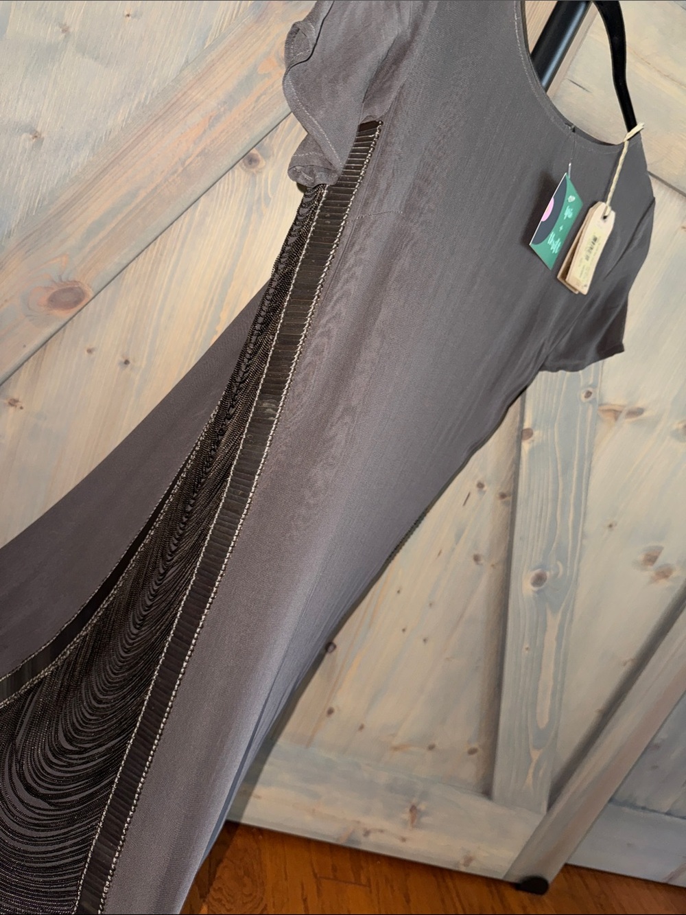 All Saints Charcoal Gray Fringed Slip Dress